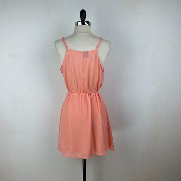 Paper Crane Peach Chiffon Chemise Mini Dress Size Medium Drawstring Waist Zip - Picture 7 of 14